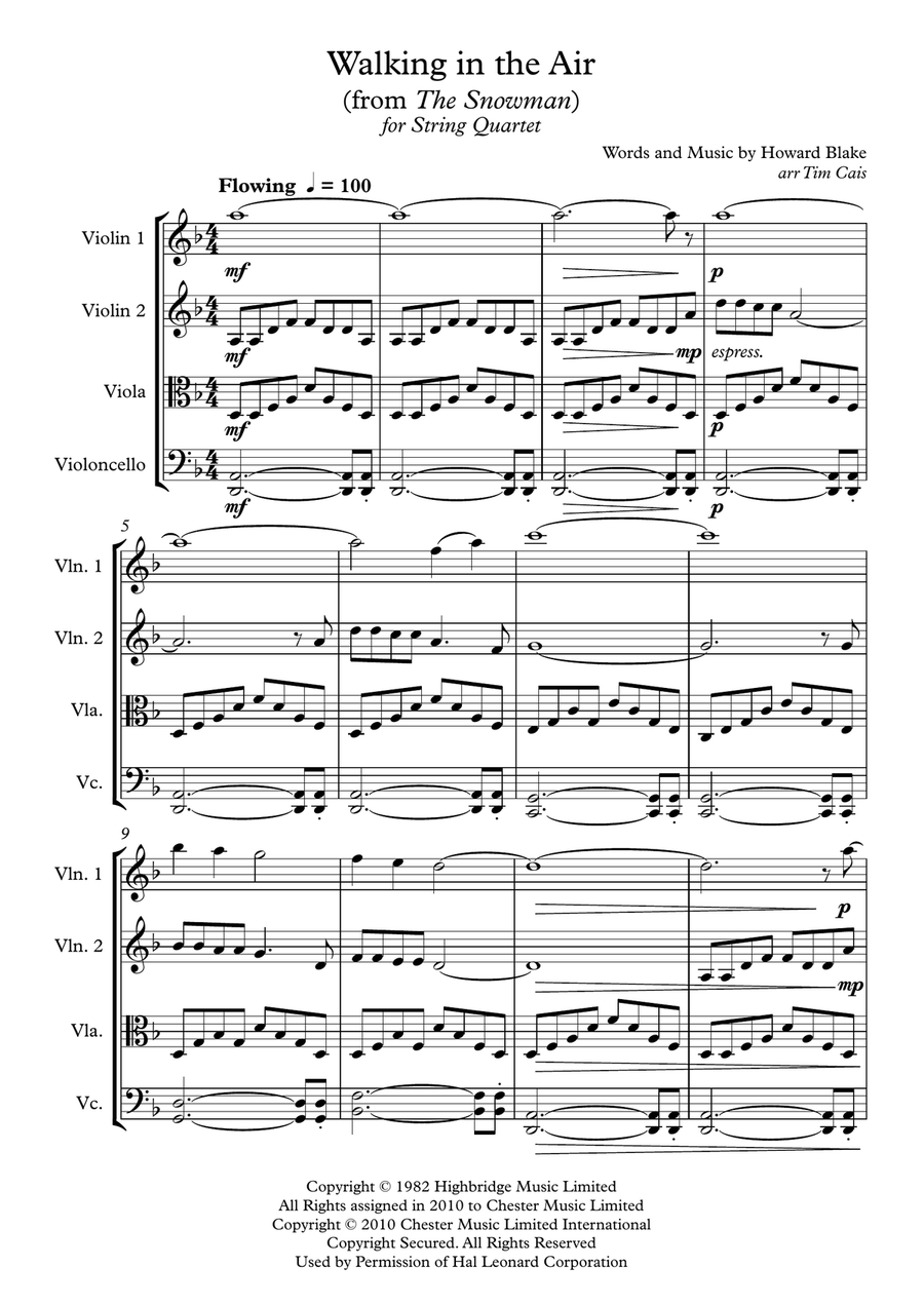 Walking In The Air String Quartet scores gallery preview page 1