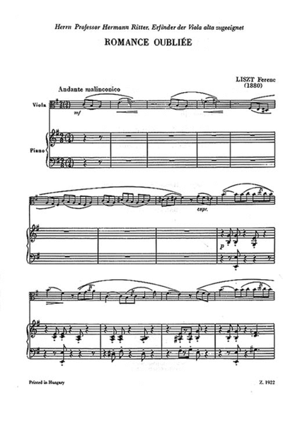 Romance Oubliee, for Viola (or Clarinet) and Piano