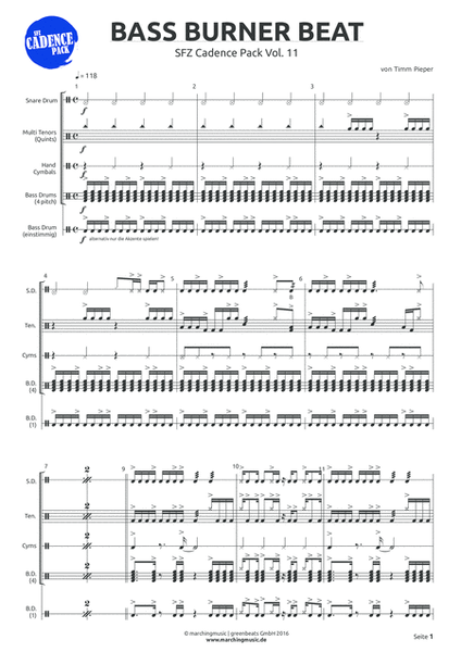 BASS BURNER BEAT Street Cadence Drum Set - Digital Sheet Music