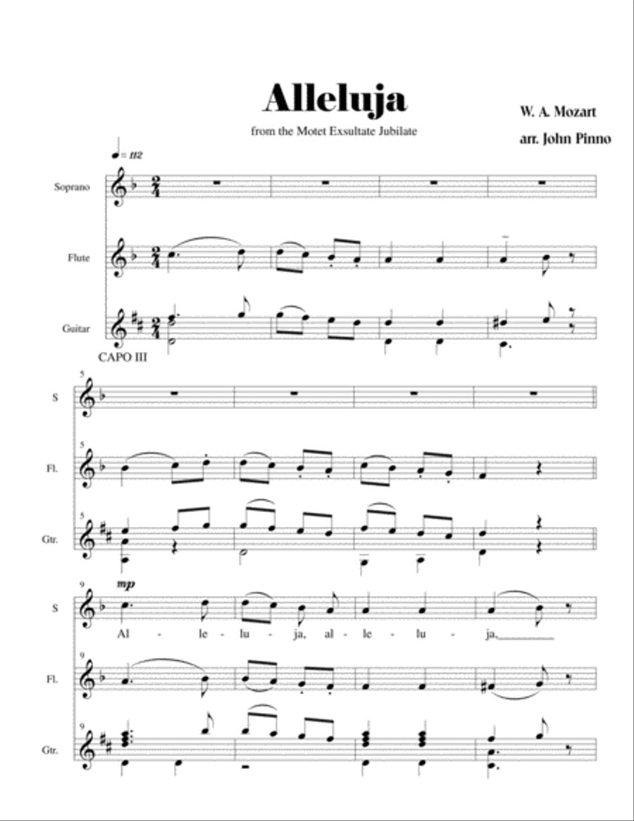 Mozart Alleluja (soprano voice, flute, and classical guitar) Small Ensemble scores gallery preview page 2