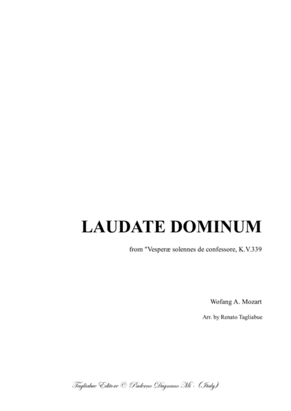 LAUDATE DOMINUM - Mozart - For Soprano, SATB Choir and String quartet - With Parts image number null