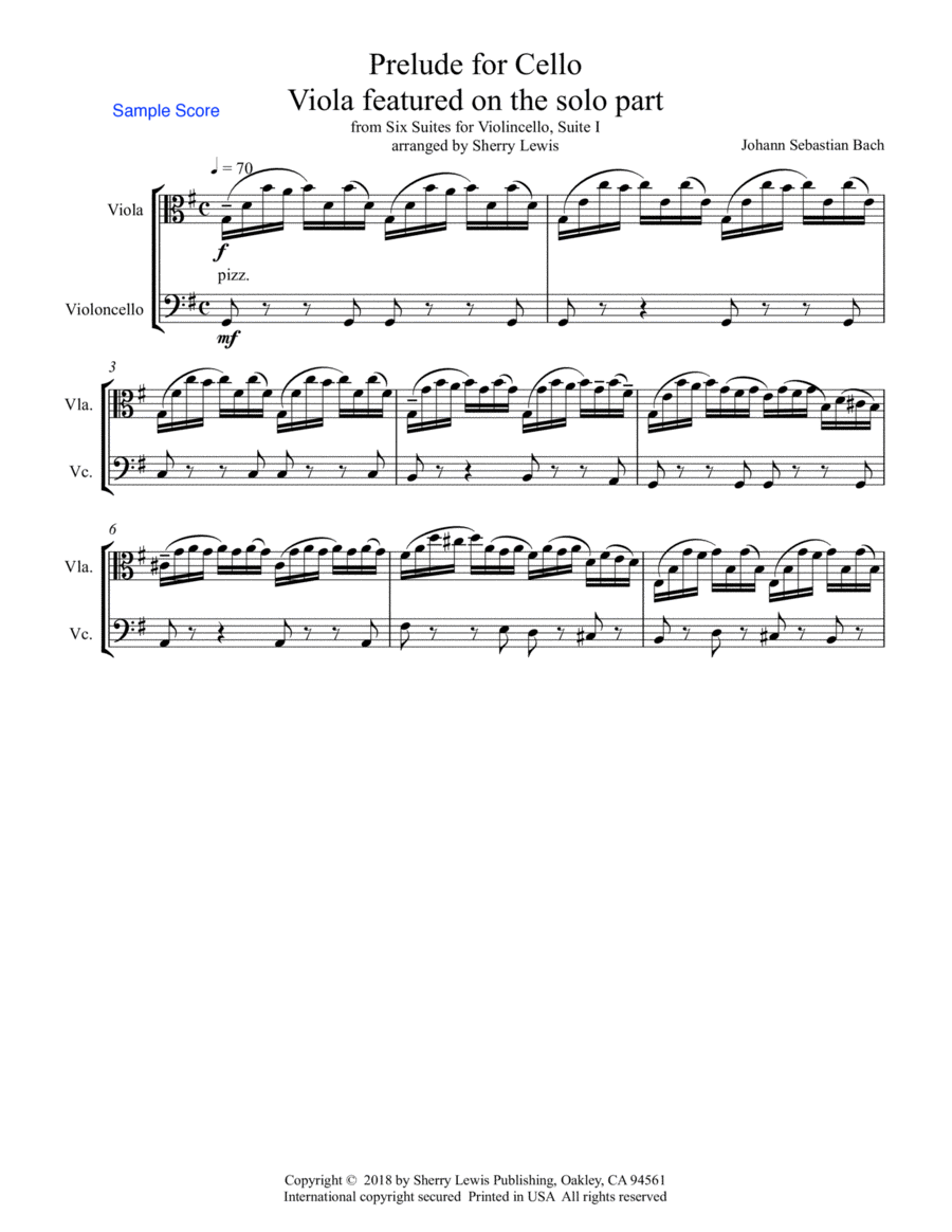 PRELUDE FROM CELLO SUITE NO. 1 by Bach String Duo with Viola melody for viola and cello Intermediate String Duet scores gallery preview page 1