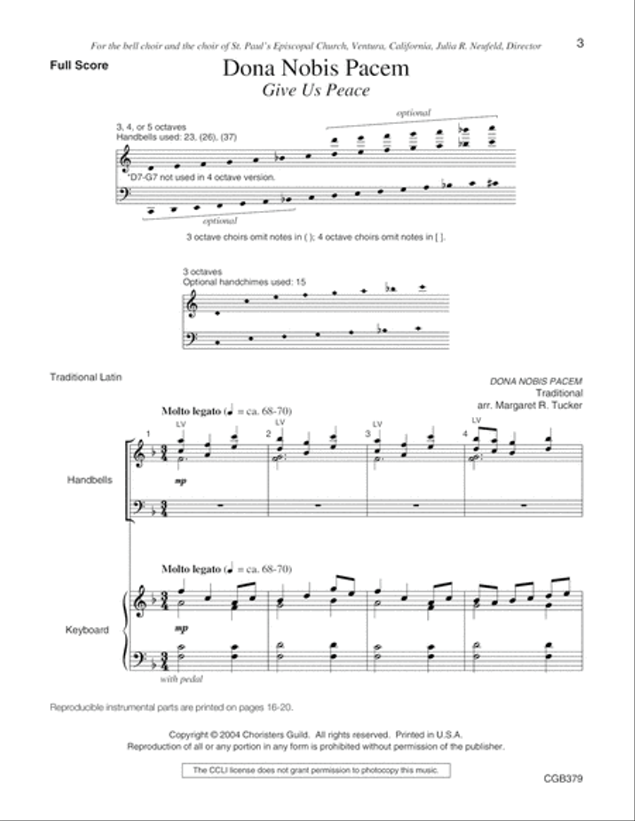 Dona Nobis Pacem (Full Score, includes instrumental parts) Handbell Choir scores gallery preview page 3