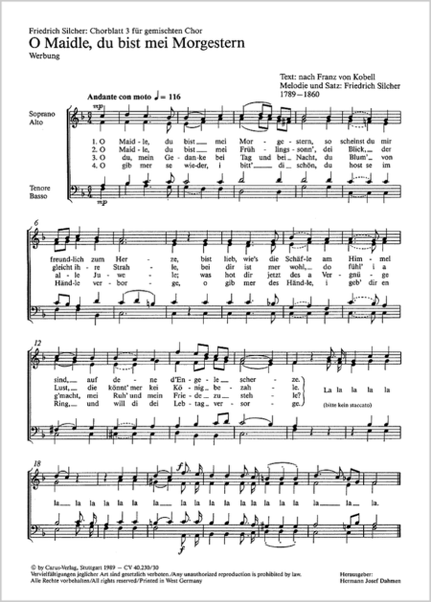Silcher: Chorblatt 3 fur gemischten Chor