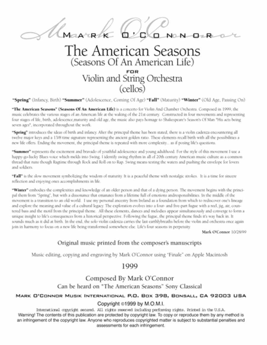The American Seasons (cellos part – violin and string orchestra) image number null