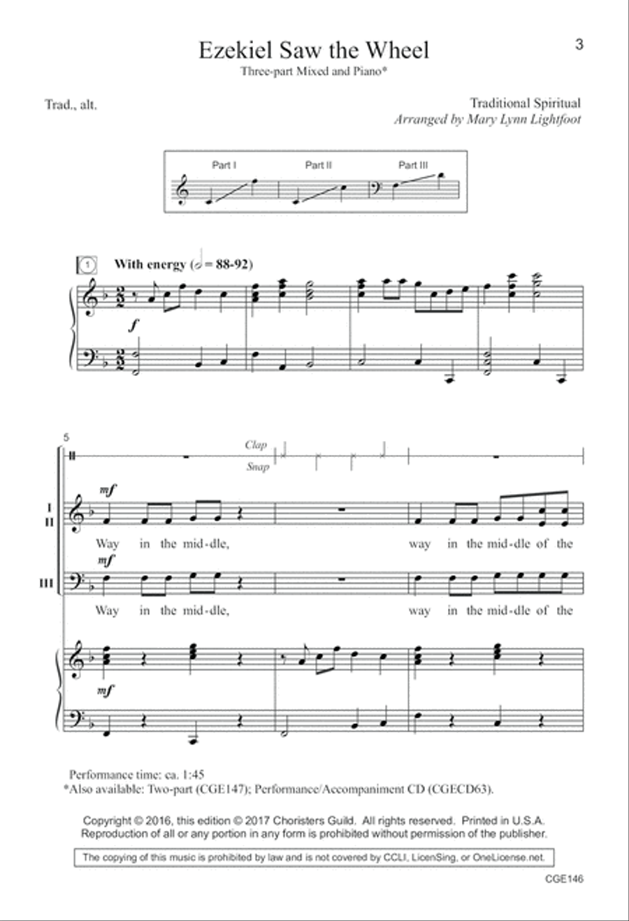 Ezekiel Saw the Wheel Three-part Mixed 3-Part scores gallery preview page 3
