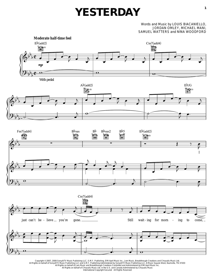 Yesterday Piano, Vocal, Guitar scores gallery preview page 1