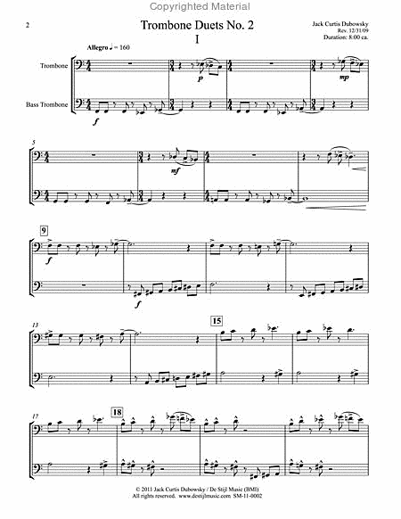 Trombone Duets No. 2 by Jack Curtis Dubowsky Bass Trombone - Sheet Music