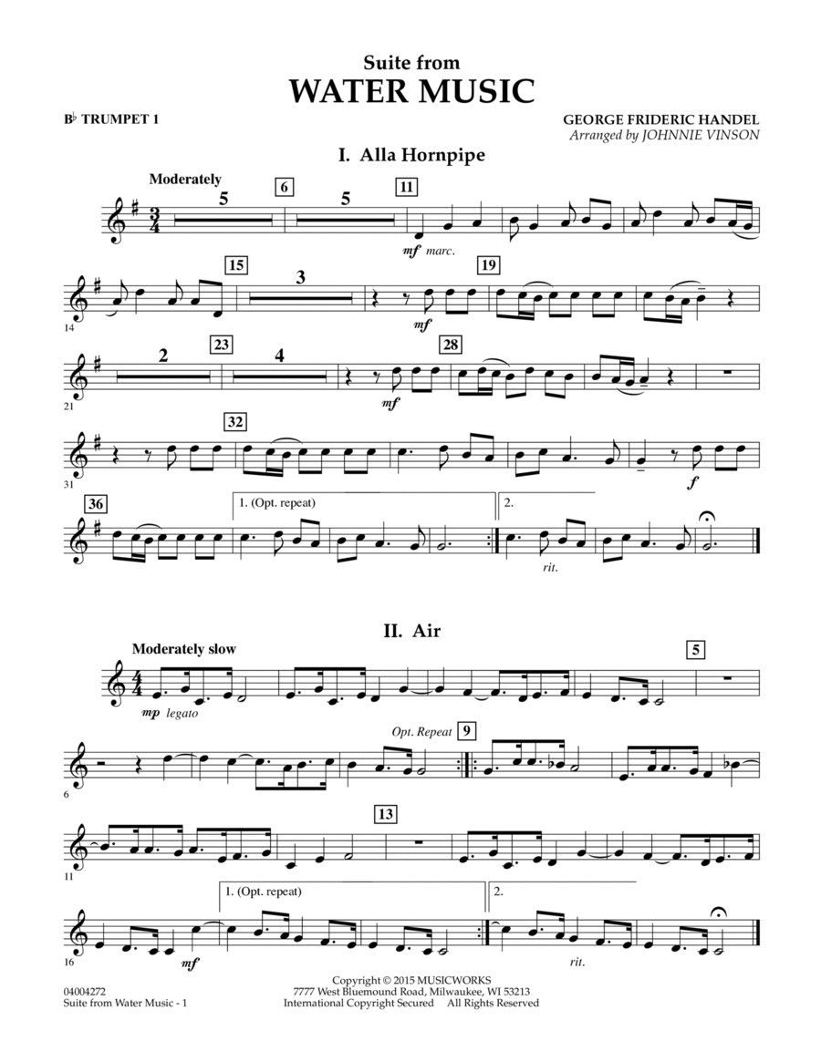 Suite from Water Music - Bb Trumpet 1 B-Flat Trumpet scores gallery preview page 1