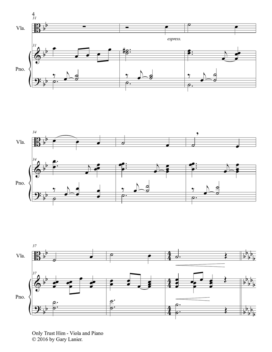 ONLY TRUST HIM (Duet – Viola & Piano with Parts) Viola scores gallery preview page 5