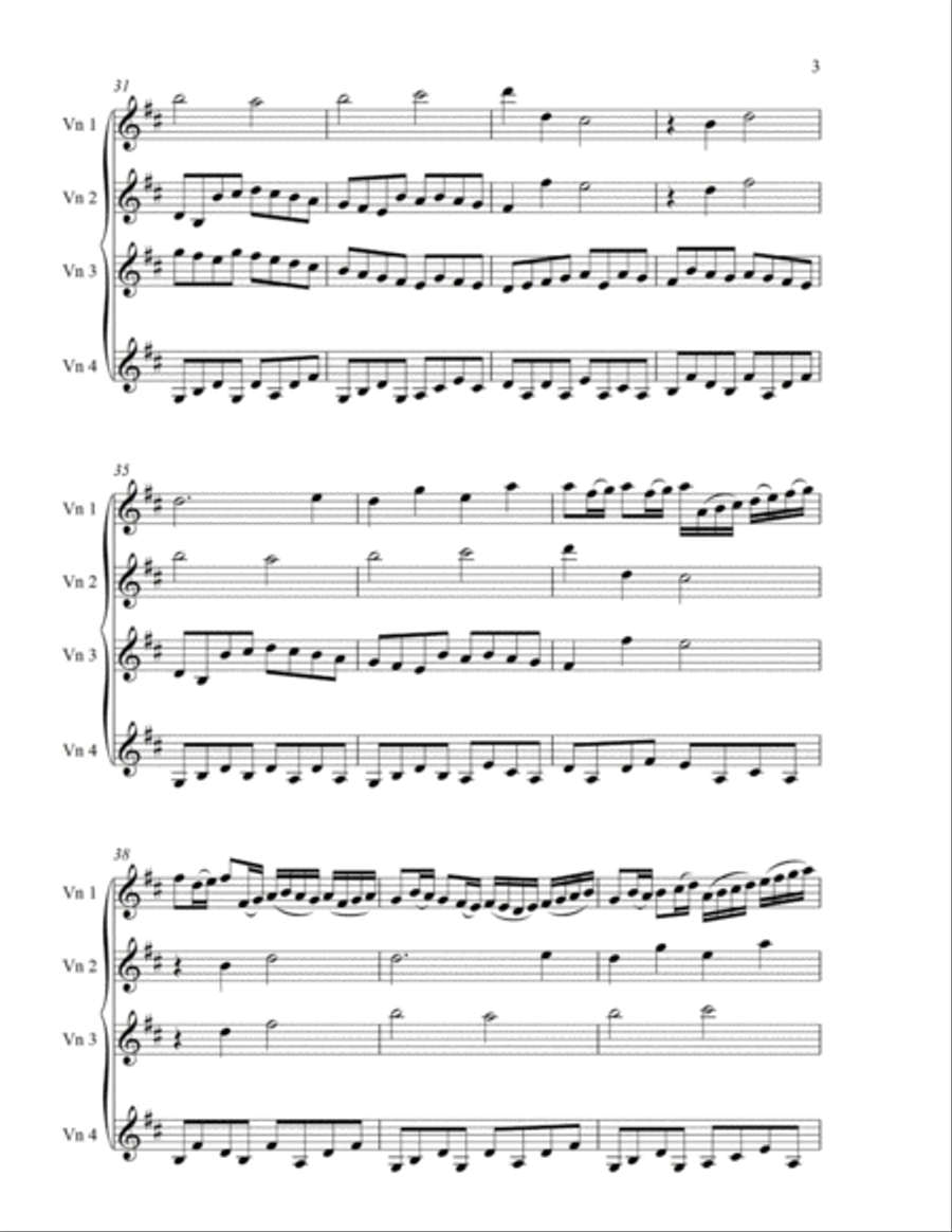 Pachelbel Canon arranged for four violins Violin Solo scores gallery preview page 3