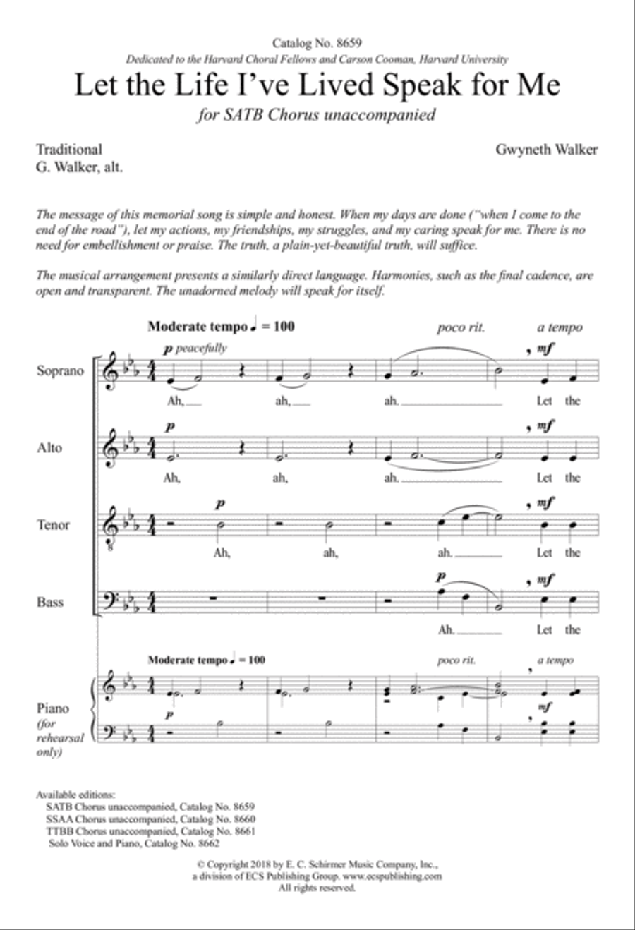 Let the Life I've Lived Speak for Me 4-Part scores gallery preview page 2