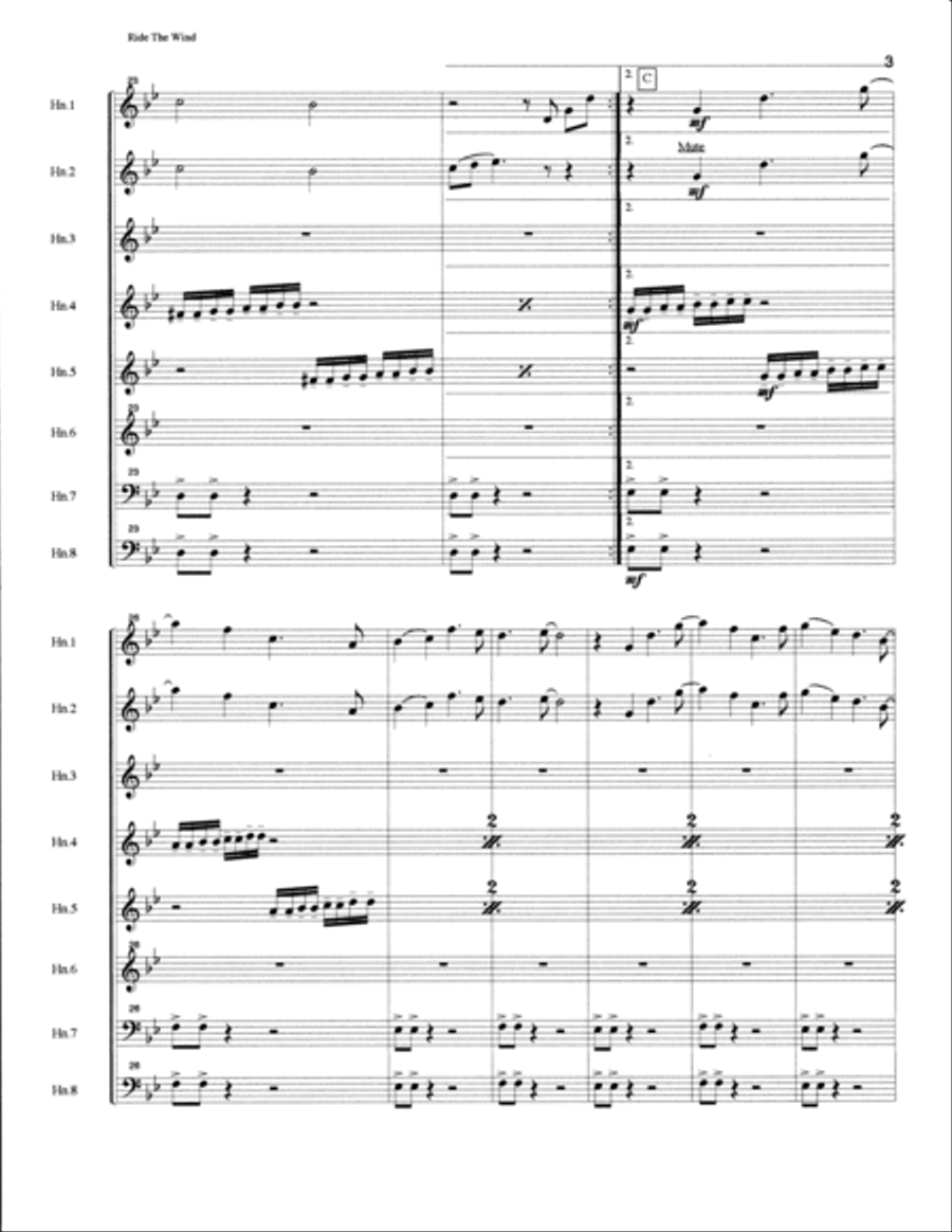 Ride The Wind for French Horn Octet Brass Ensemble scores gallery preview page 3
