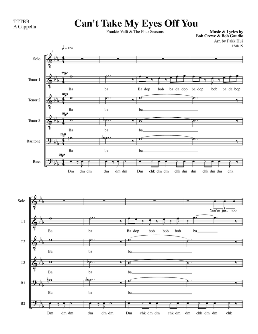 Can't Take My Eyes Off Of You TTBB scores gallery preview page 1
