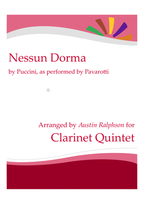 Book cover for Nessun Dorma - clarinet quintet