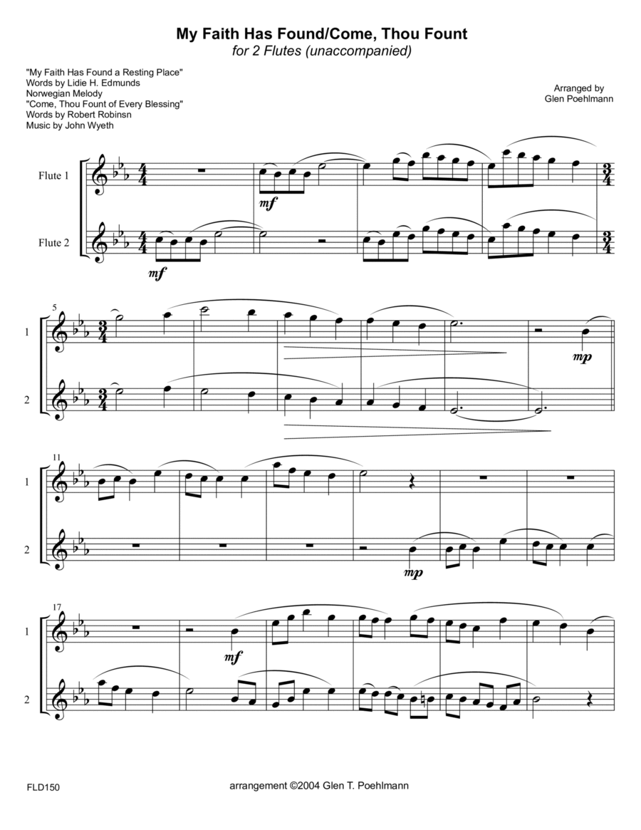 MY FAITH HAS FOUND/COME THOU FOUNT - FLUTE DUET (unaccompanied) Flute Duet scores gallery preview page 1