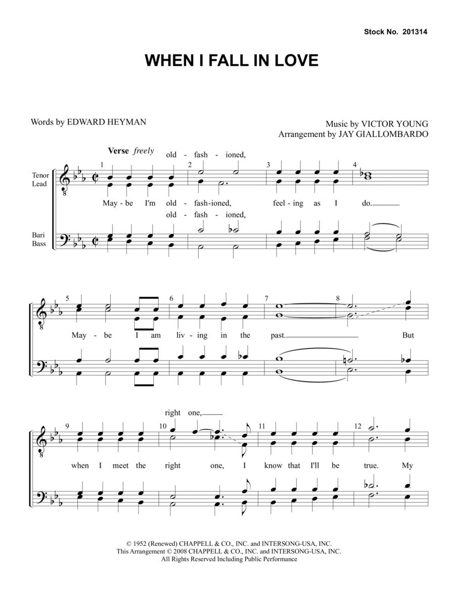 When I Fall In Love (arr. Jay Giallombardo) TTBB scores gallery preview page 1