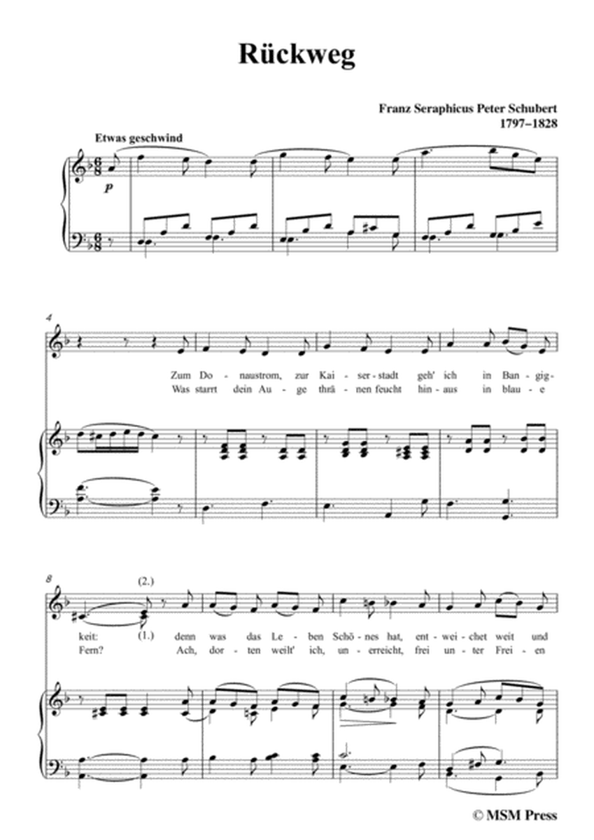 Schubert-Rückweg,in d minor,for Voice&Piano image number null