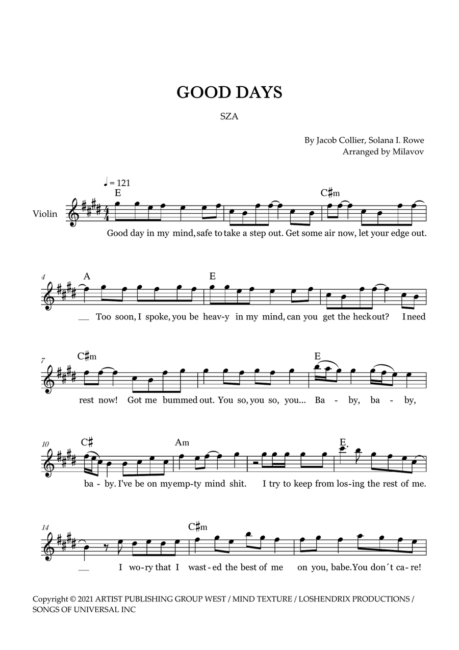 Good Days Violin Solo scores gallery preview page 1