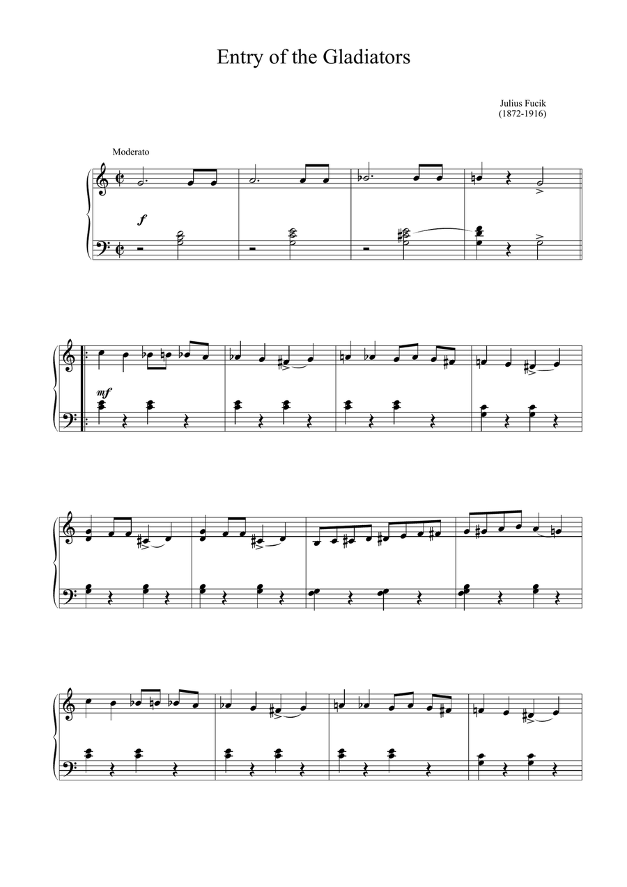 ﻿Fucik - Entry of the Gladiators (Easy piano arrangement) Easy Piano scores gallery preview page 1