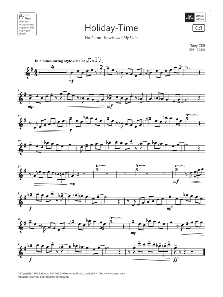 Holiday-Time (from Travels with My Flute) (Grade 4 List C1 from the ABRSM Flute syllabus from 2022) Flute Solo scores gallery preview page 1