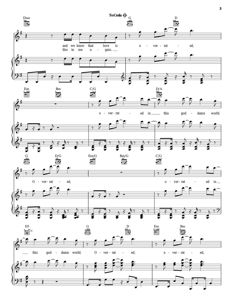 Overrated Piano, Vocal, Guitar scores gallery preview page 3