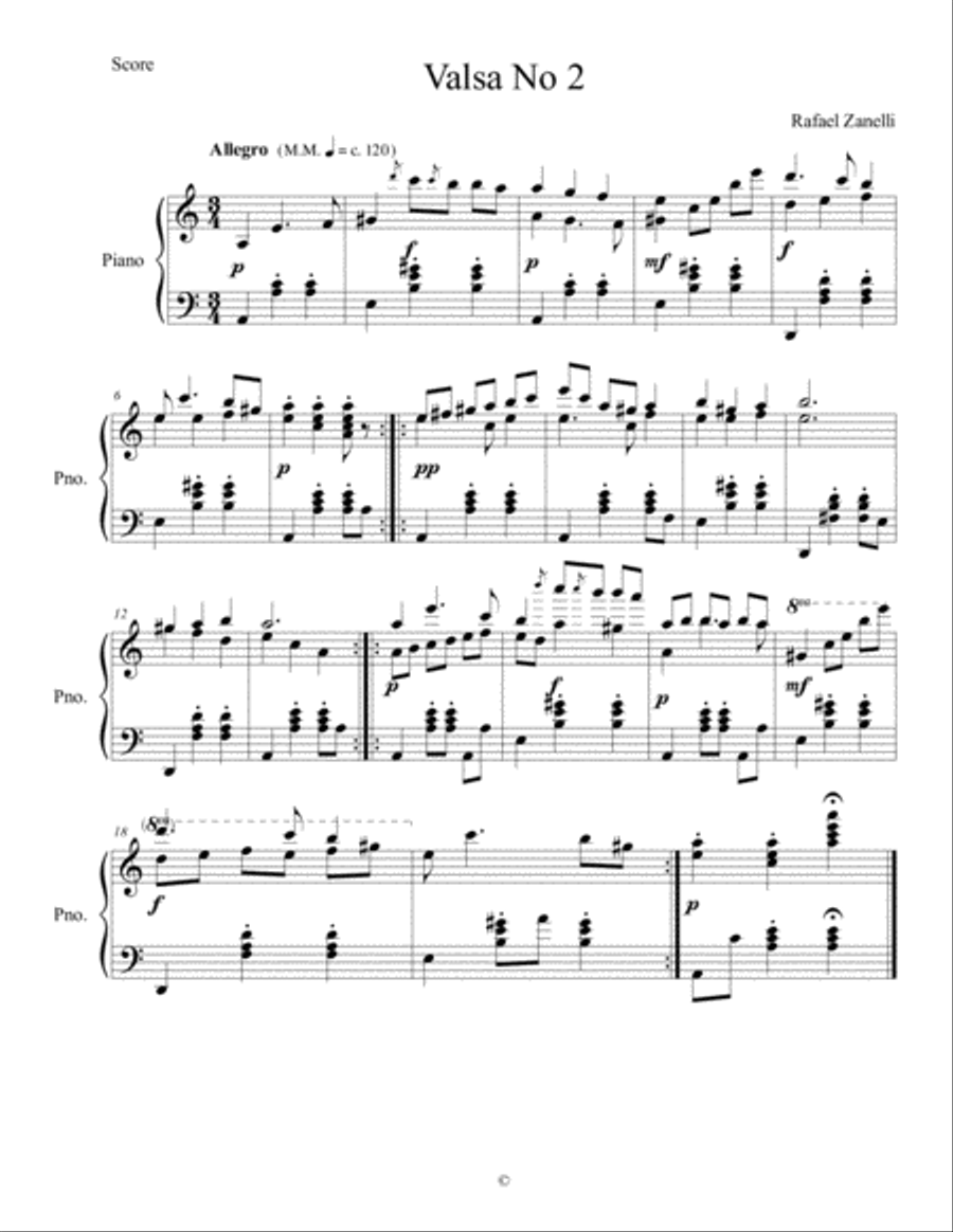 Valsa No. 02 para Piano in Am Piano Solo scores gallery preview page 1