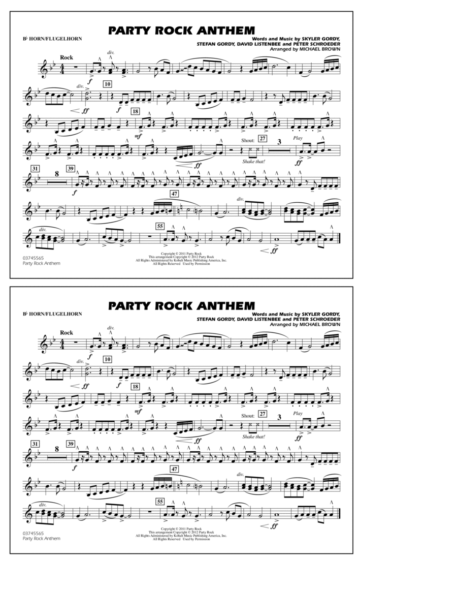 Party Rock Anthem - Bb Horn/Flugelhorn Marching Band scores gallery preview page 1