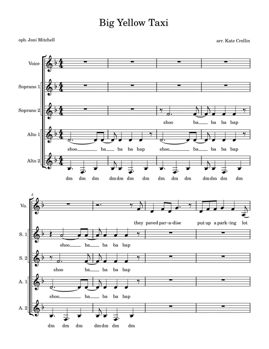 Big Yellow Taxi by Joni Mitchell SSAA - Digital Sheet Music