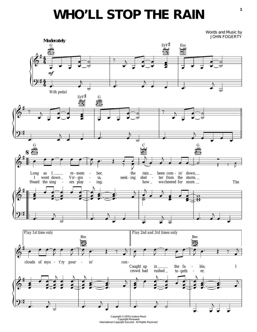 Who'll Stop The Rain Piano, Vocal, Guitar scores gallery preview page 1