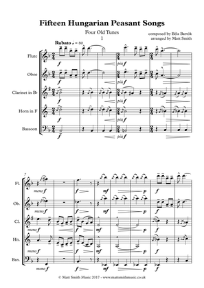 Fifteen Hungarian Peasant Songs (Nos 1-7) by Bela Bartok - WIND QUINTET