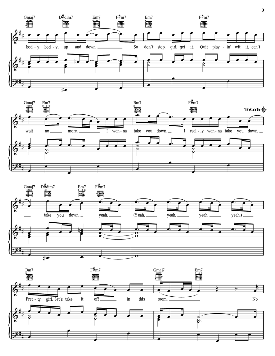 Take You Down Piano, Vocal, Guitar scores gallery preview page 3