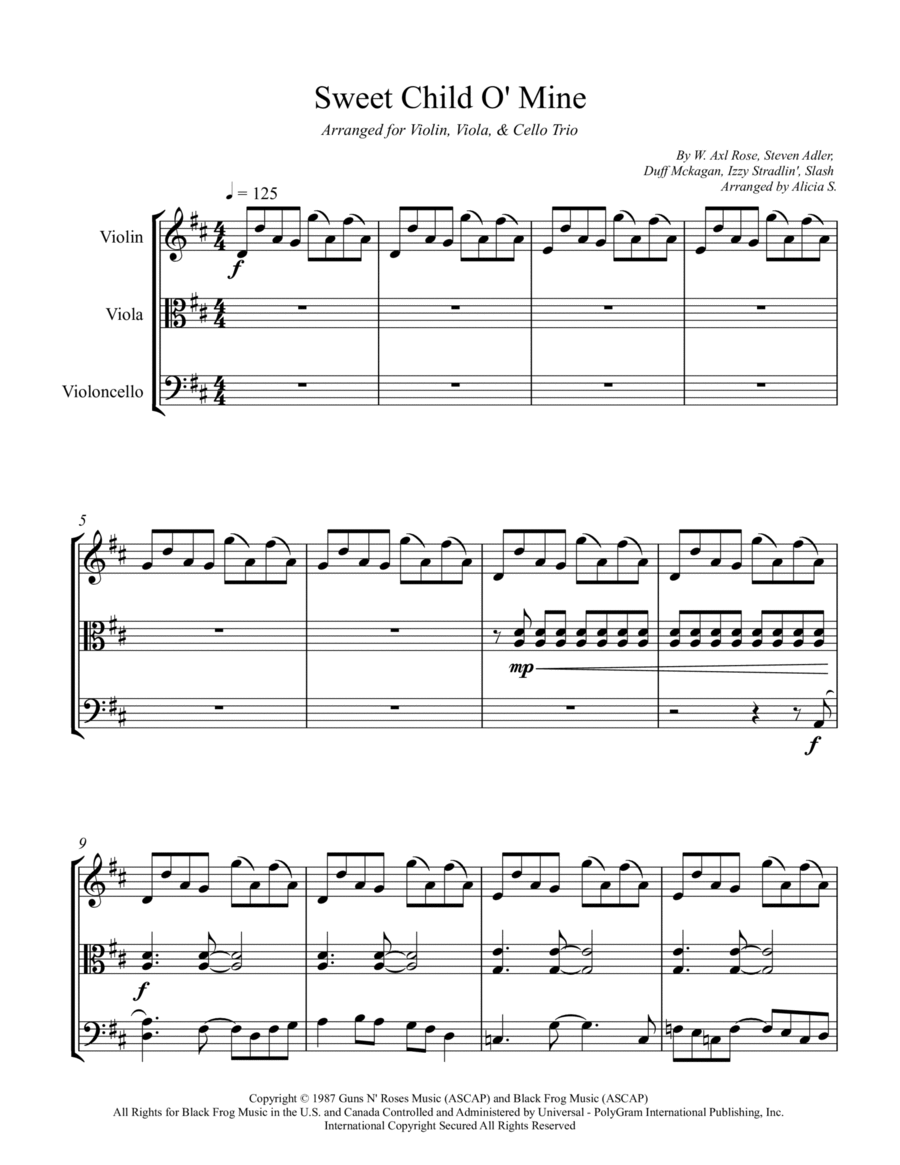 Sweet Child O' Mine String Trio scores gallery preview page 1