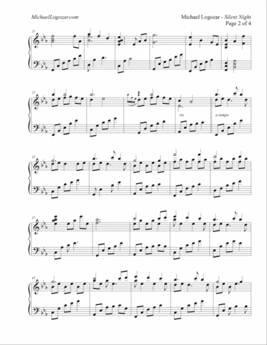Silent Night - Modern Christmas/Holiday Arrangement Piano Solo scores gallery preview page 2