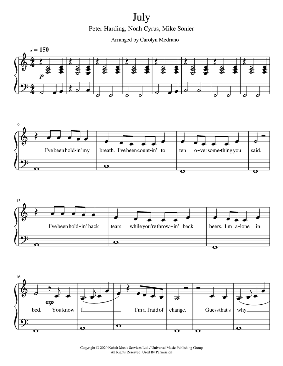 July July Easy Piano scores gallery preview page 1