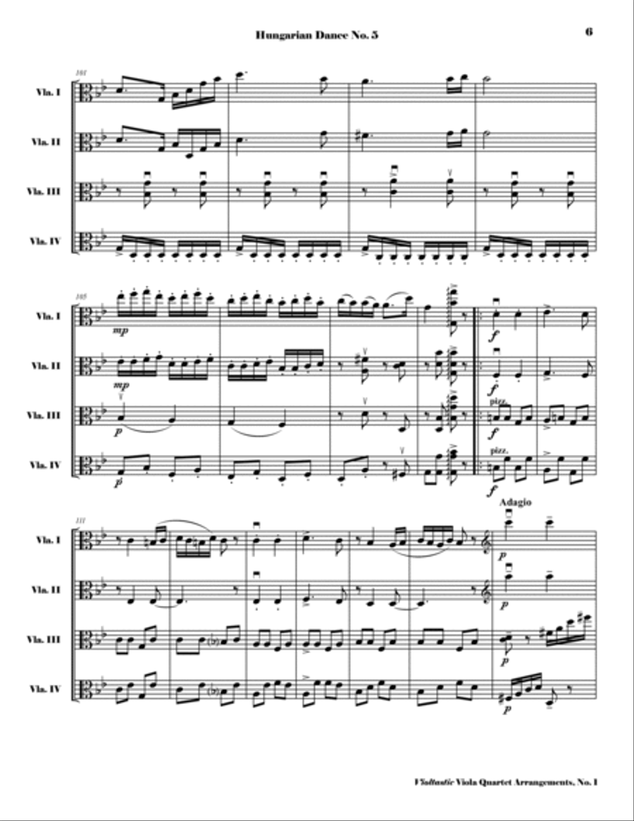 Hungarian Dance No. 5 - for Viola Quartet (Score and Parts) image number null