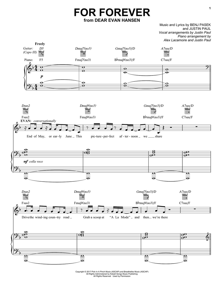 For Forever (from Dear Evan Hansen) Piano, Vocal scores gallery preview page 1