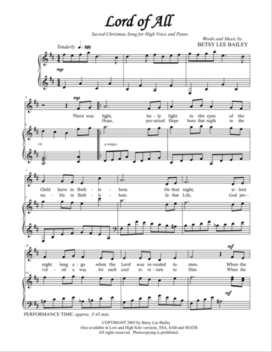 Lord of All - vocal solo high Voice Solo scores gallery preview page 2