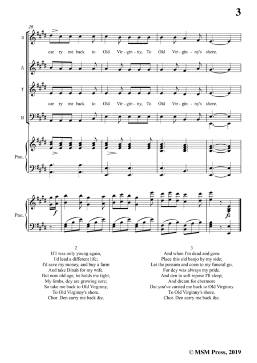 James A. Bland-Carry Me Back To Old Virginny,in E Major,for Voice &Pno Voice scores gallery preview page 5