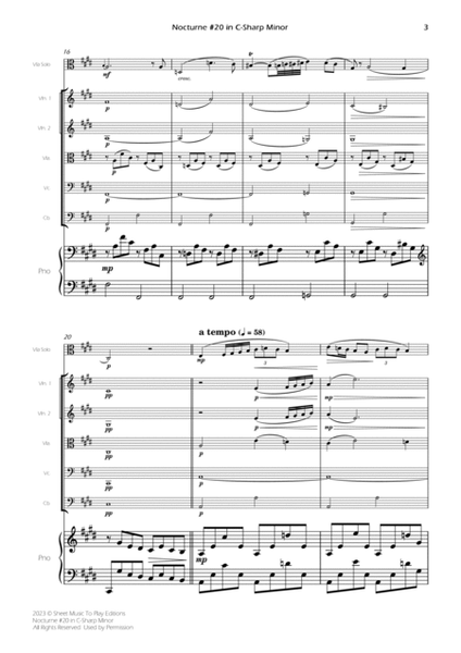 Nocturne No.20 in C Sharp minor - Viola Solo, Strings and Piano (Full Score) - Score Only image number null