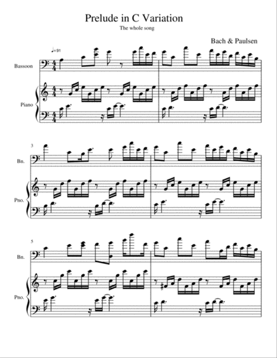 Prelude In C Variation Piano, Vocal, Guitar scores gallery preview page 1