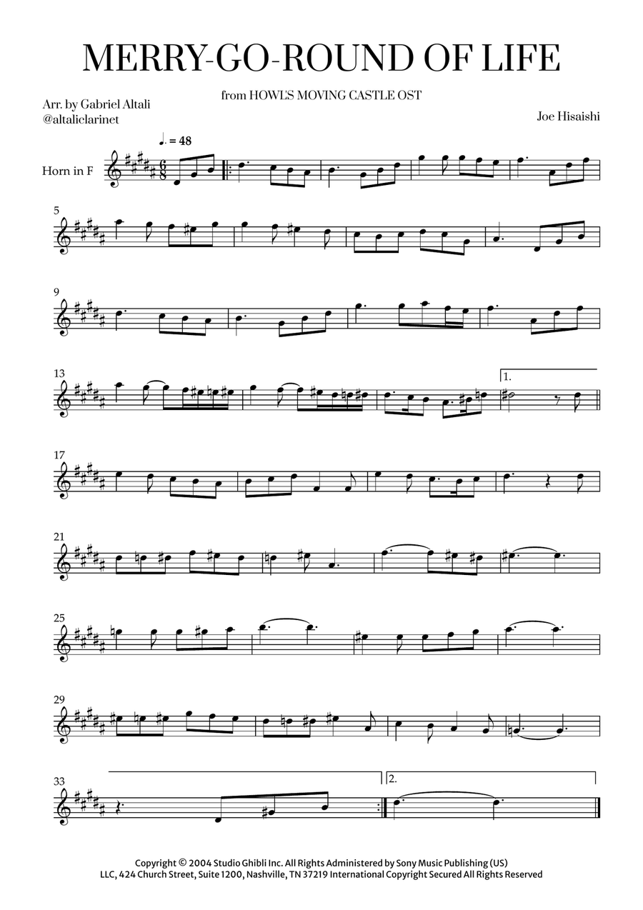 Merry-Go-Round Of Life Horn Solo scores gallery preview page 1