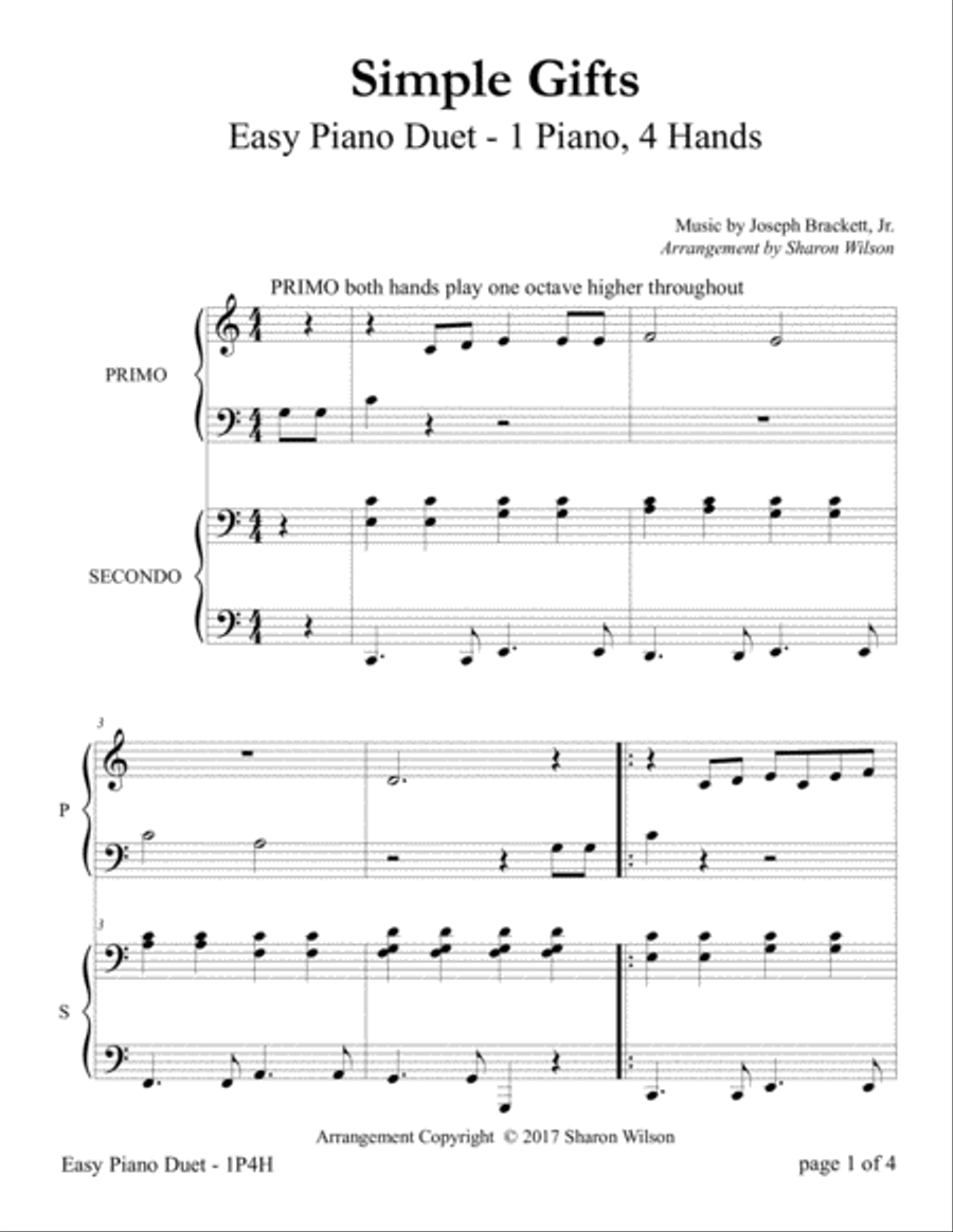 Simple Gifts (Easy Piano Duet; 1 Piano, 4 Hands) Easy Piano scores gallery preview page 4