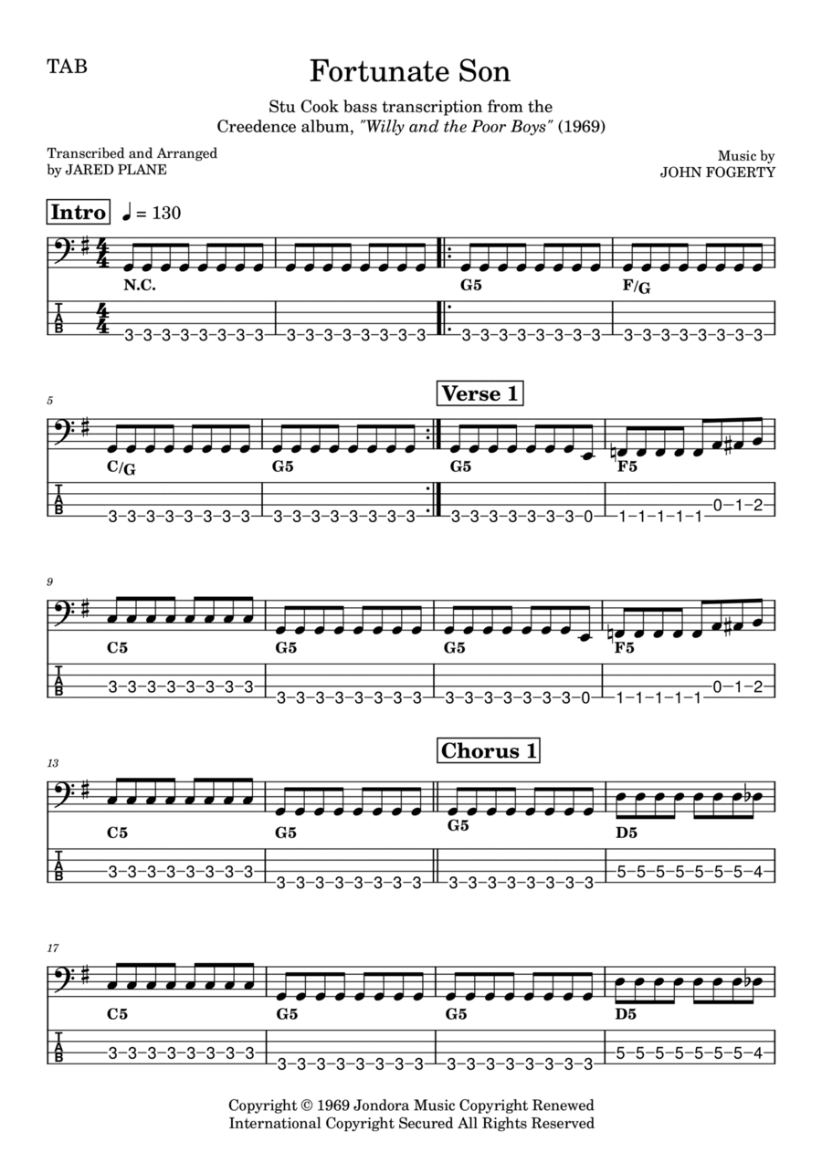 Fortunate Son Guitar Tablature scores gallery preview page 1
