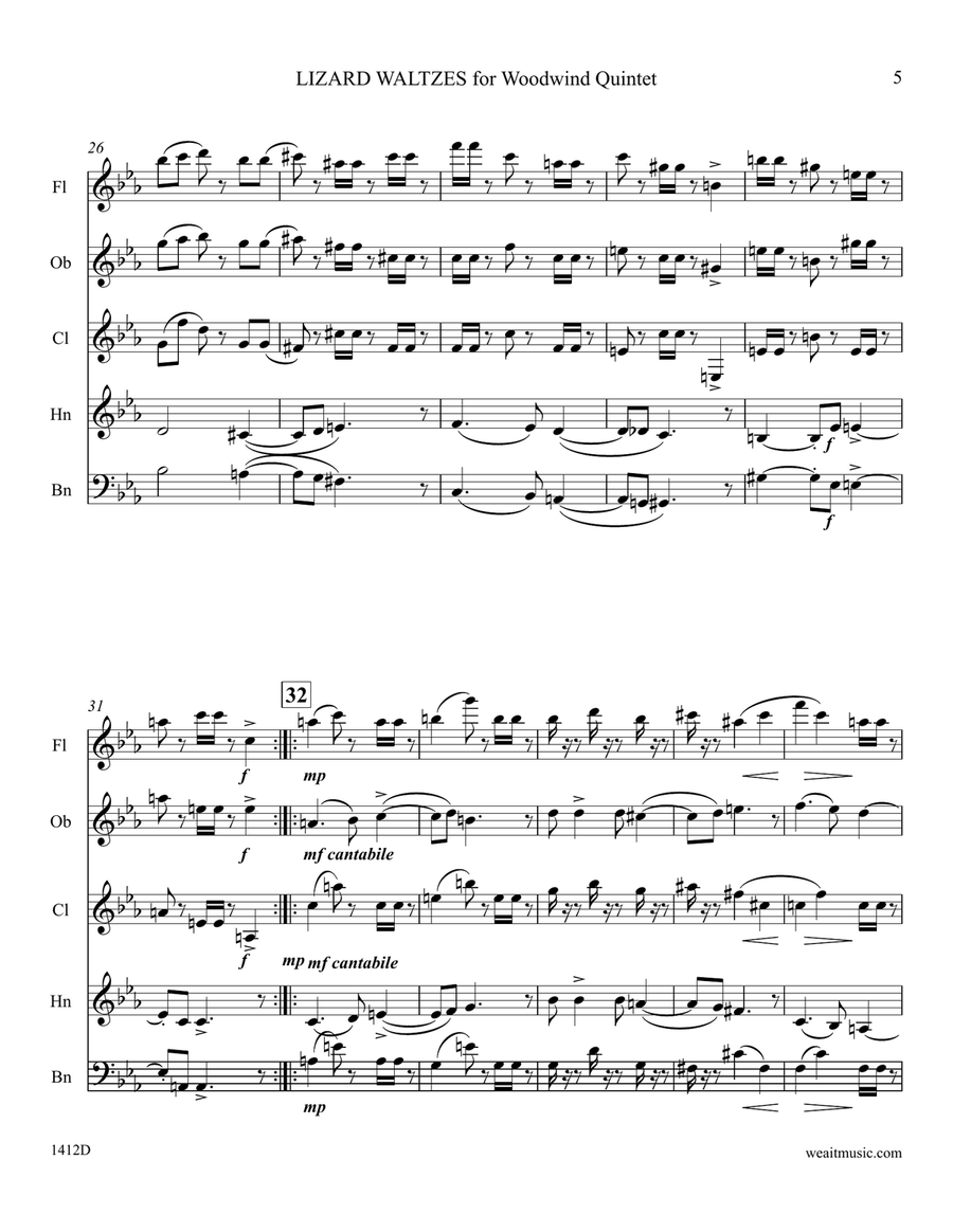 Lizard Waltzes for woodwind quintet (5’24) Woodwind Quintet scores gallery preview page 5