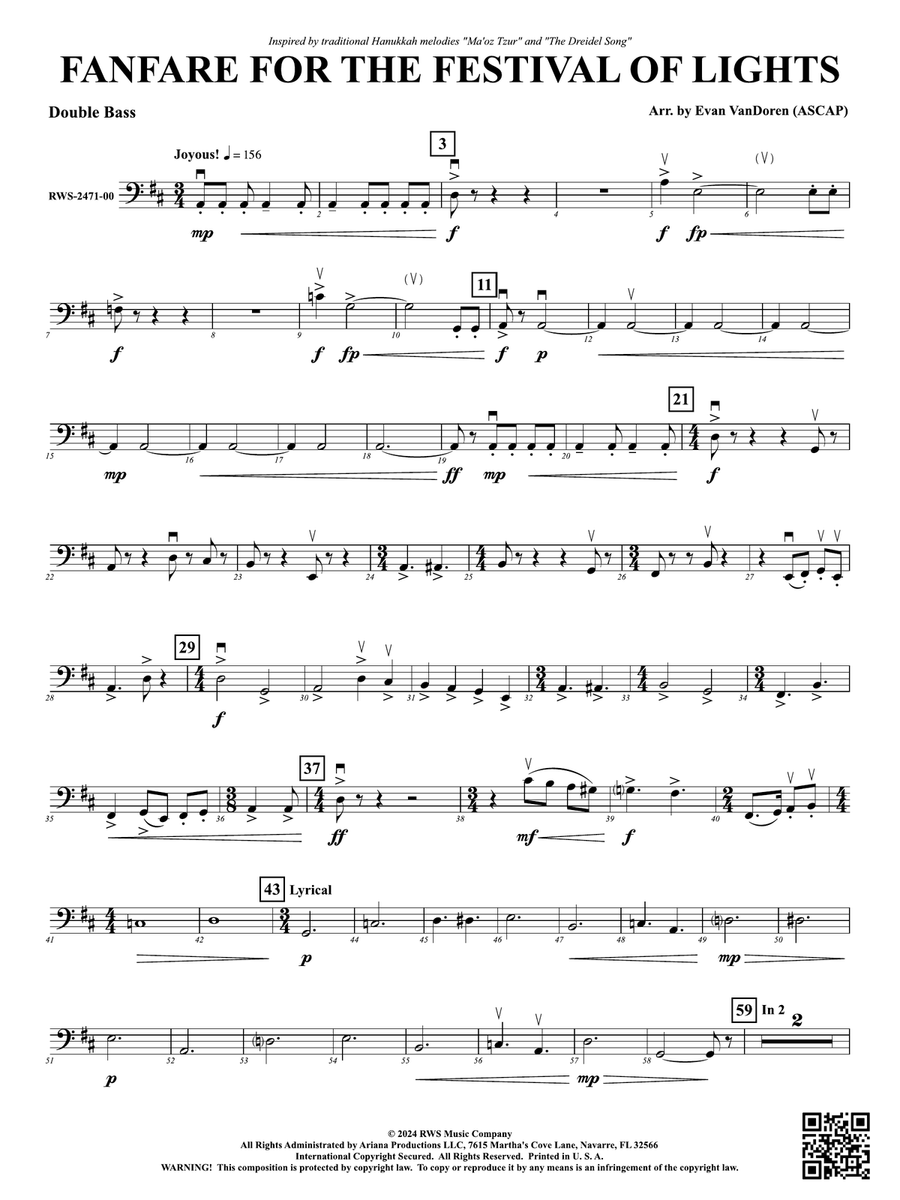 Fanfare For The Festival Of Lights: String Bass Double Bass scores gallery preview page 1
