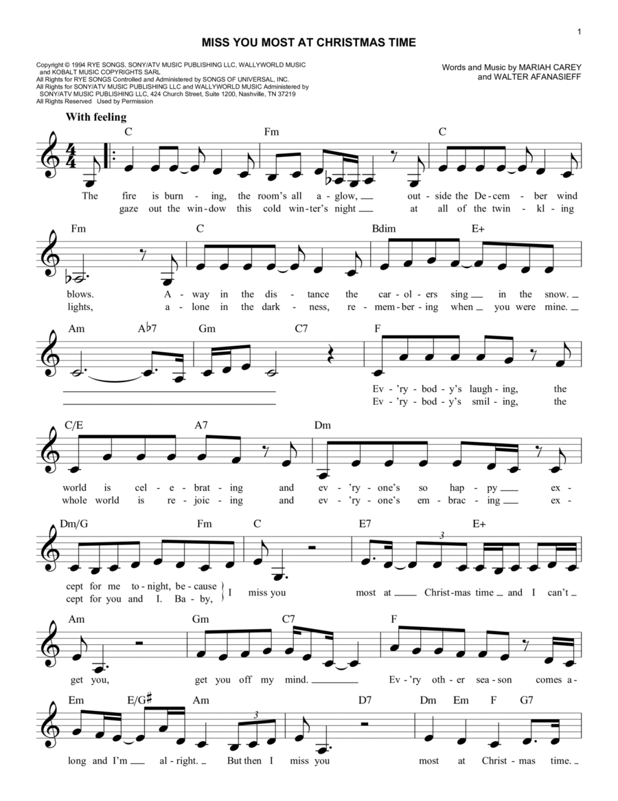 Miss You Most At Christmas Time Piano scores gallery preview page 1