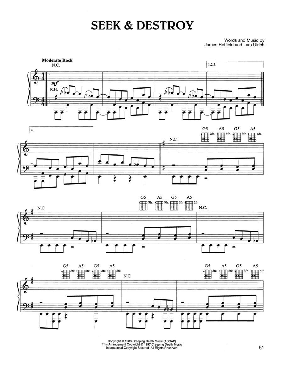 Seek & Destroy Piano, Vocal, Guitar scores gallery preview page 1