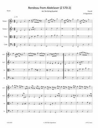 Purcell: Abdelazer Suite (Z 570), Movement 2 (Rondeau) arr. for String Quartet