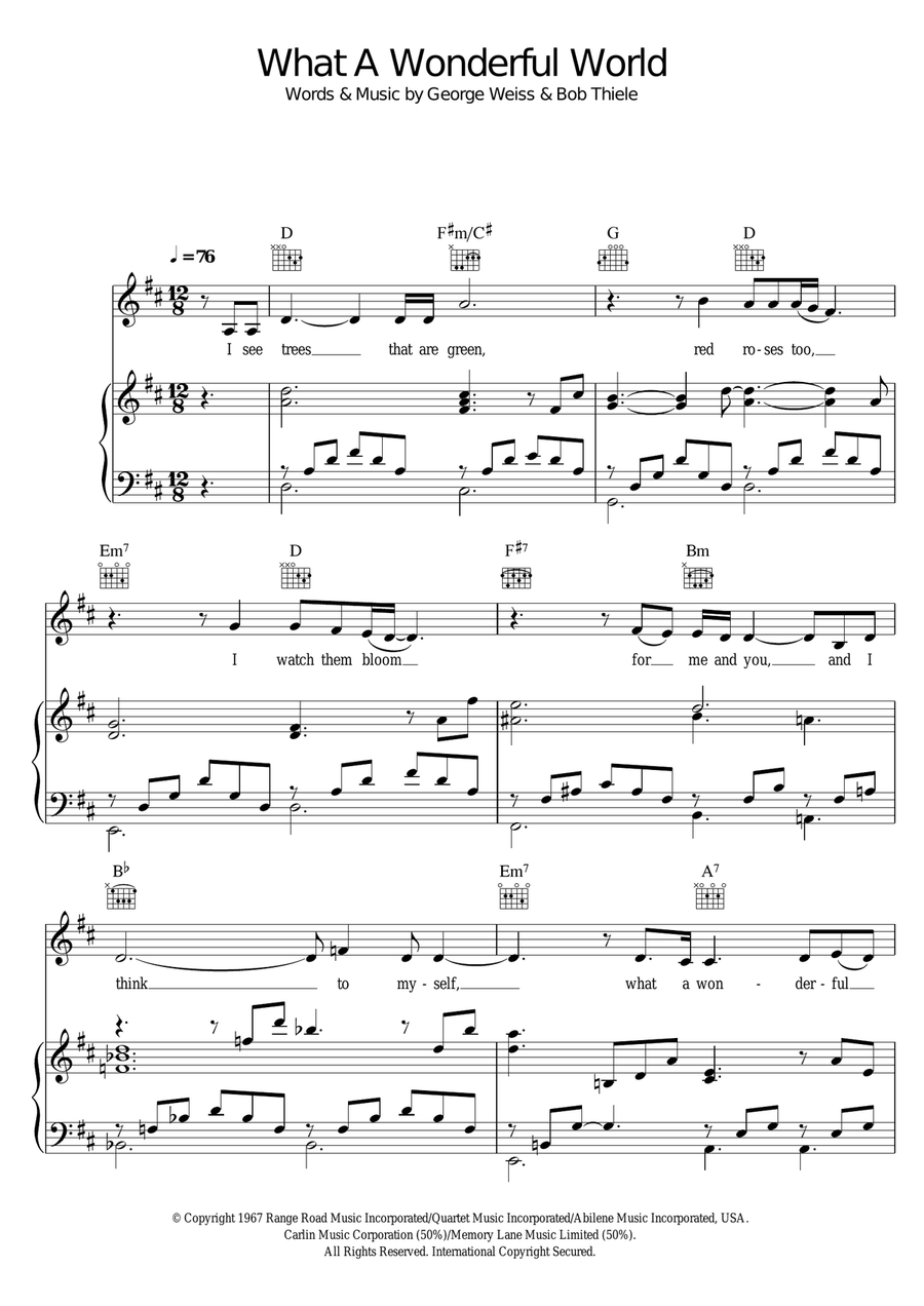 What A Wonderful World What A Wonderful World Piano, Vocal, Guitar scores gallery preview page 1